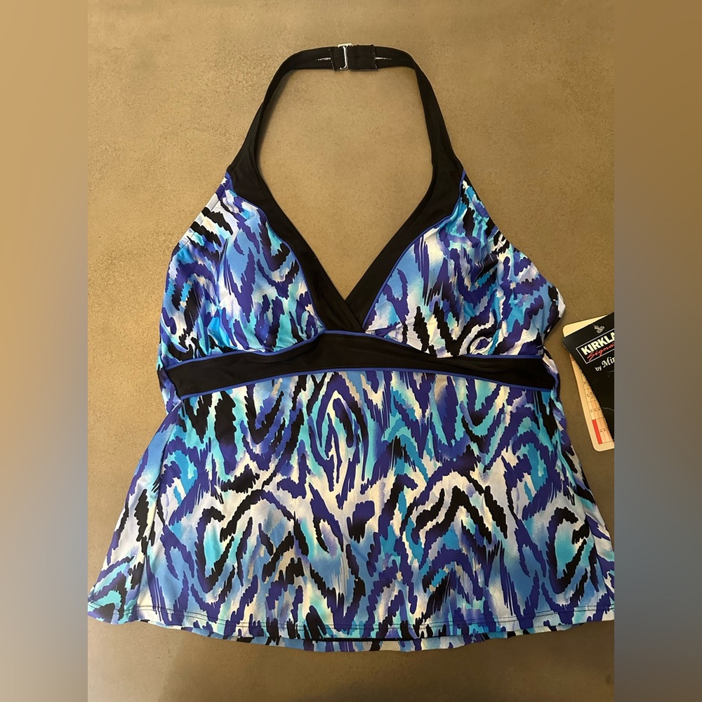 Miraclesuit Blue and Black Halter Swim Top